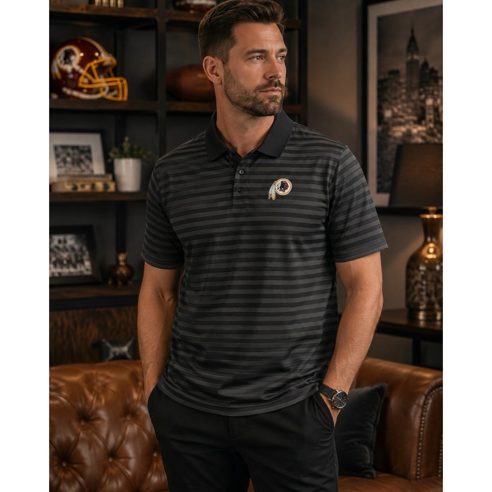 Washington Redskins Polo Shirt Mens M Gray Striped Short Sleeve E Systems NFL